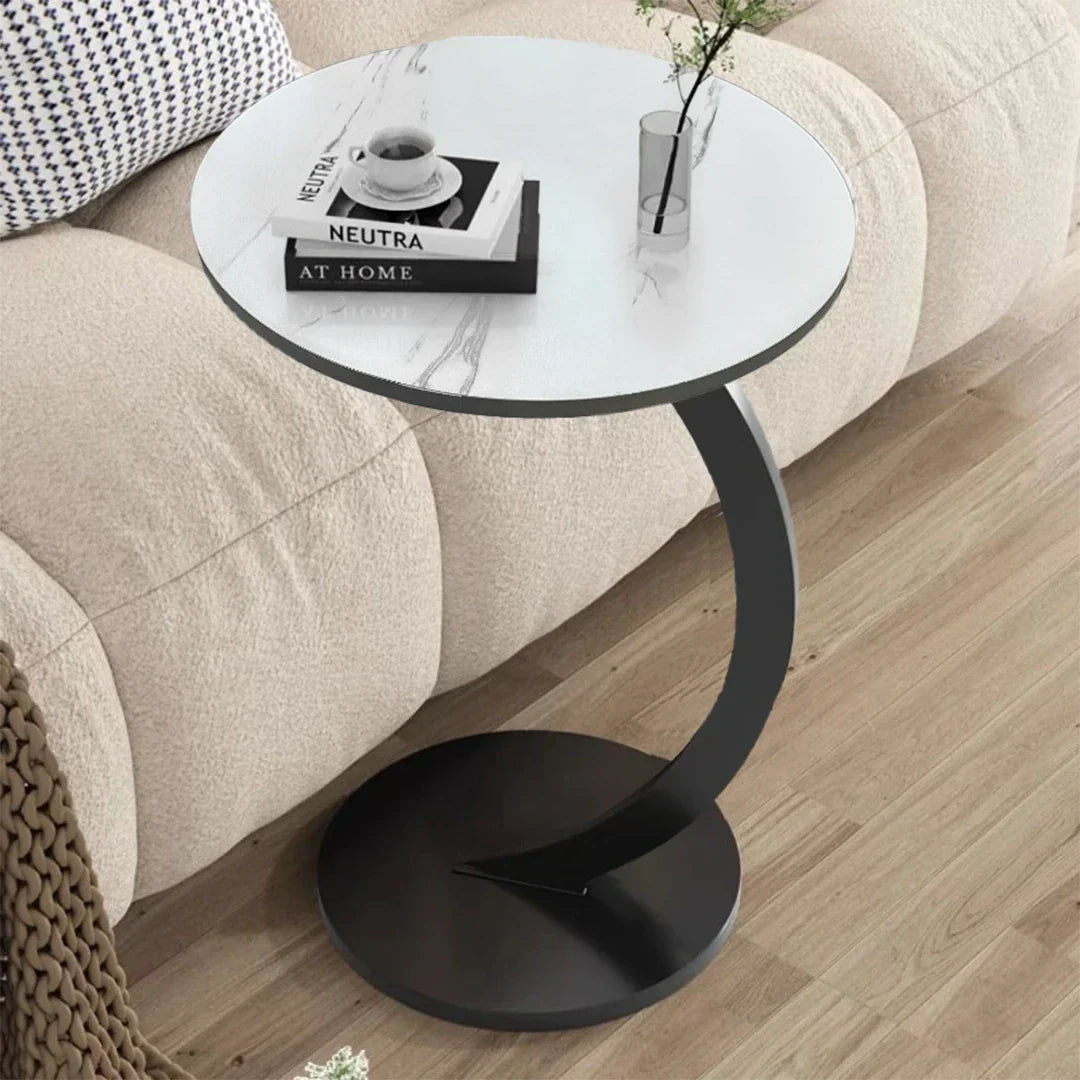 C-Shaped Circular Wooden Side Table