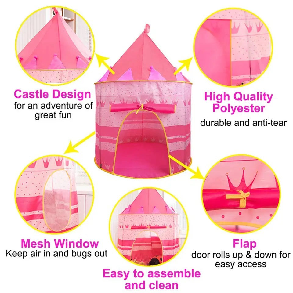 Castle Play House, Foldable Tipi Prince Folding Tent, Children Boy Castle Cubby Play, Funny Zone Indoor Outdoor Playhouse Castle Toy,  Pop Up Pink Children Play Tent/House, Indoor & Outdoor Large Kids Play Tent, Durable Kids Playhouse