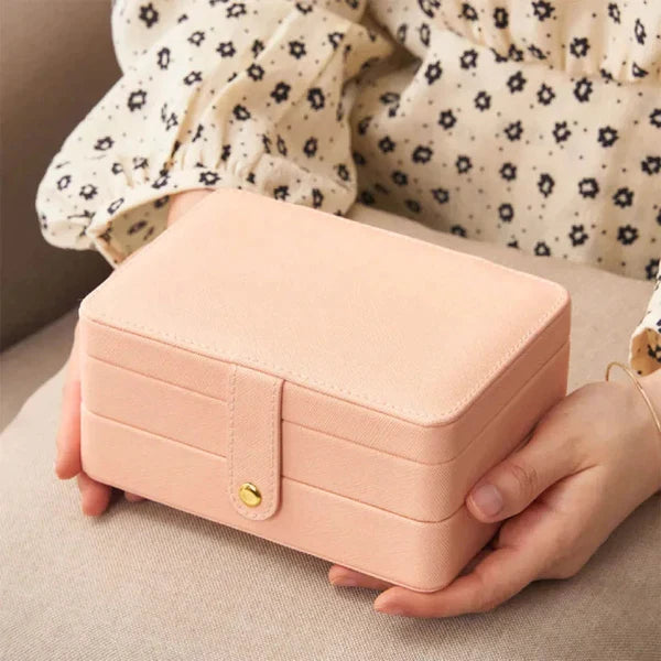 2 Layer Medium Jewelry Organizer - High Capacity Leather Travel Box