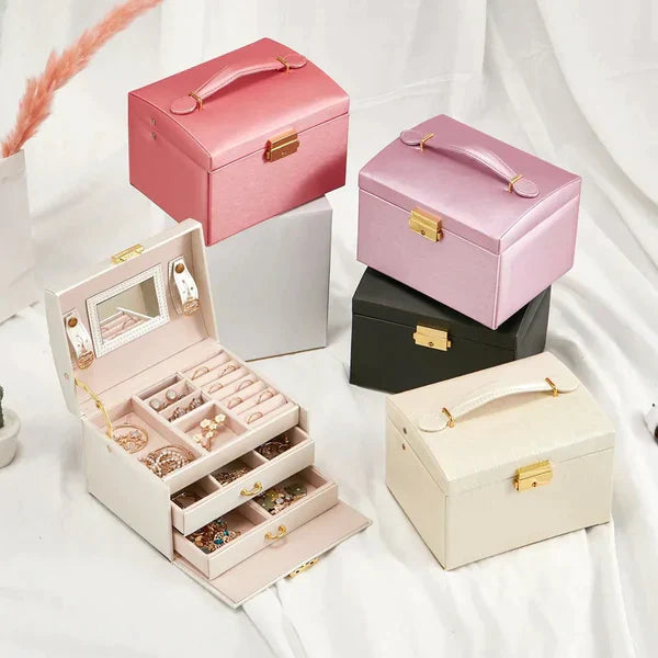 3Layer Mirror Leather Jewellery Organizer