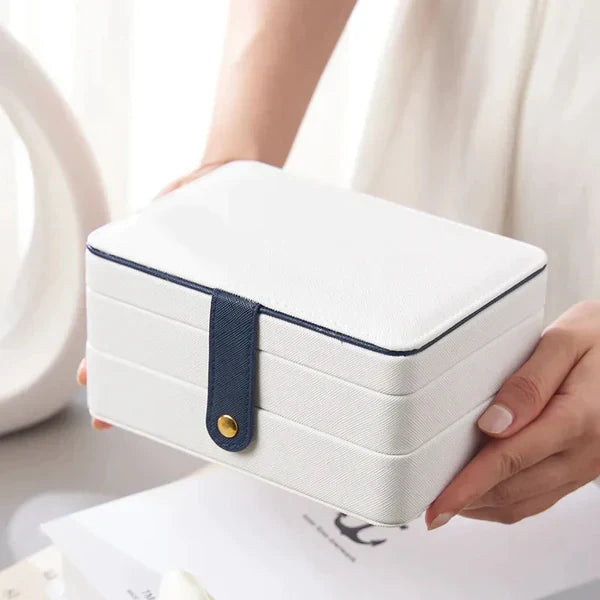 2 Layer Medium Jewelry Organizer - High Capacity Leather Travel Box