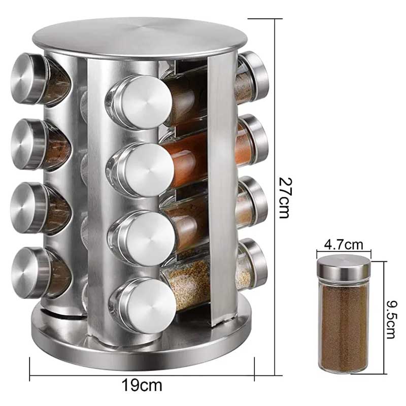 16-Piece Stainless Steel Revolving Spice Masala Jar Rack Tower Organizer