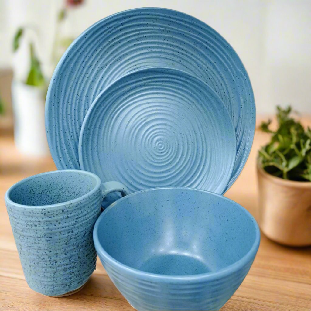16 Pcs Blue Dinner  Set – Plates, Bowls & Mugs – Durable Kitchenware