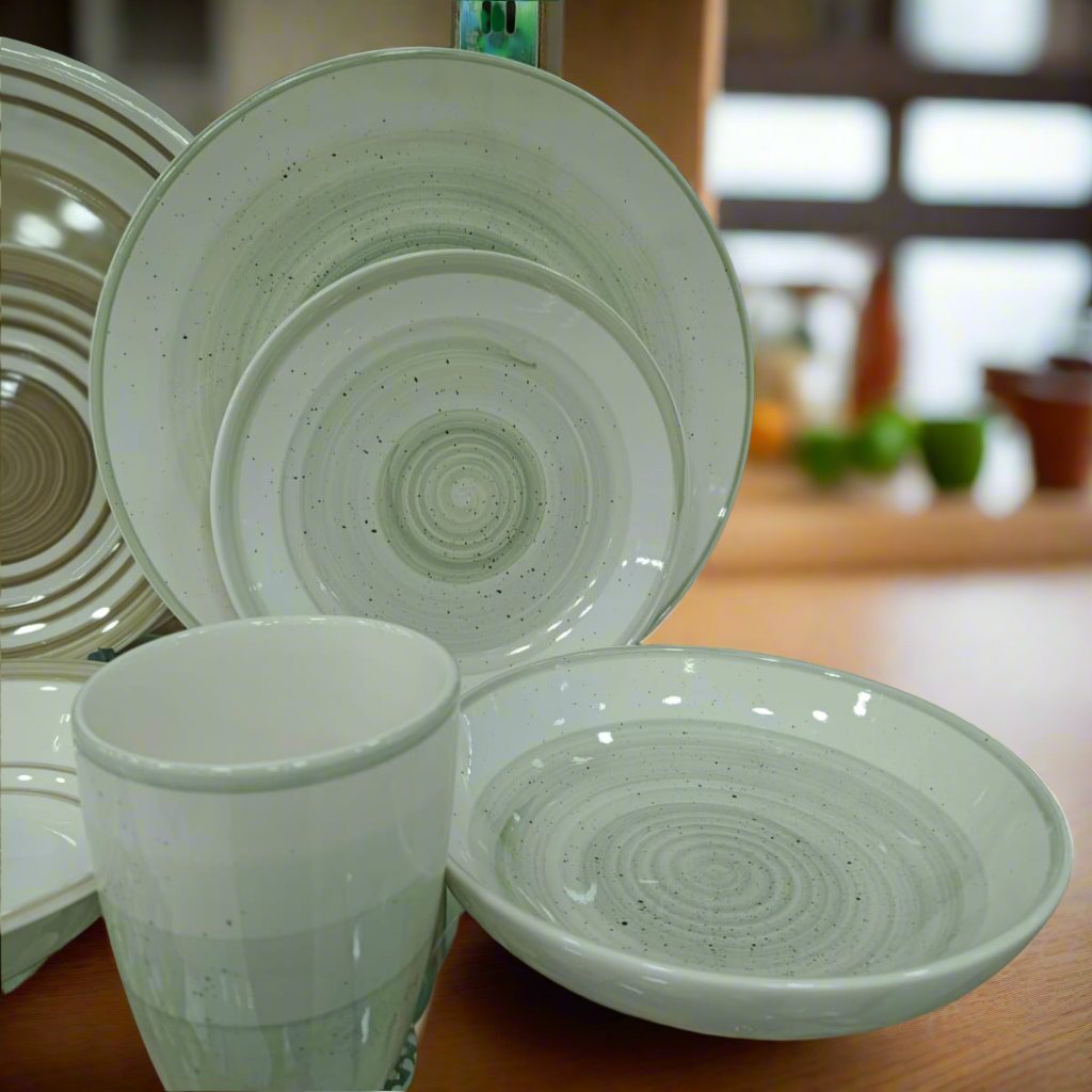 16 Pcs Dinner Set (White & Grey) – Elegant Tableware Set