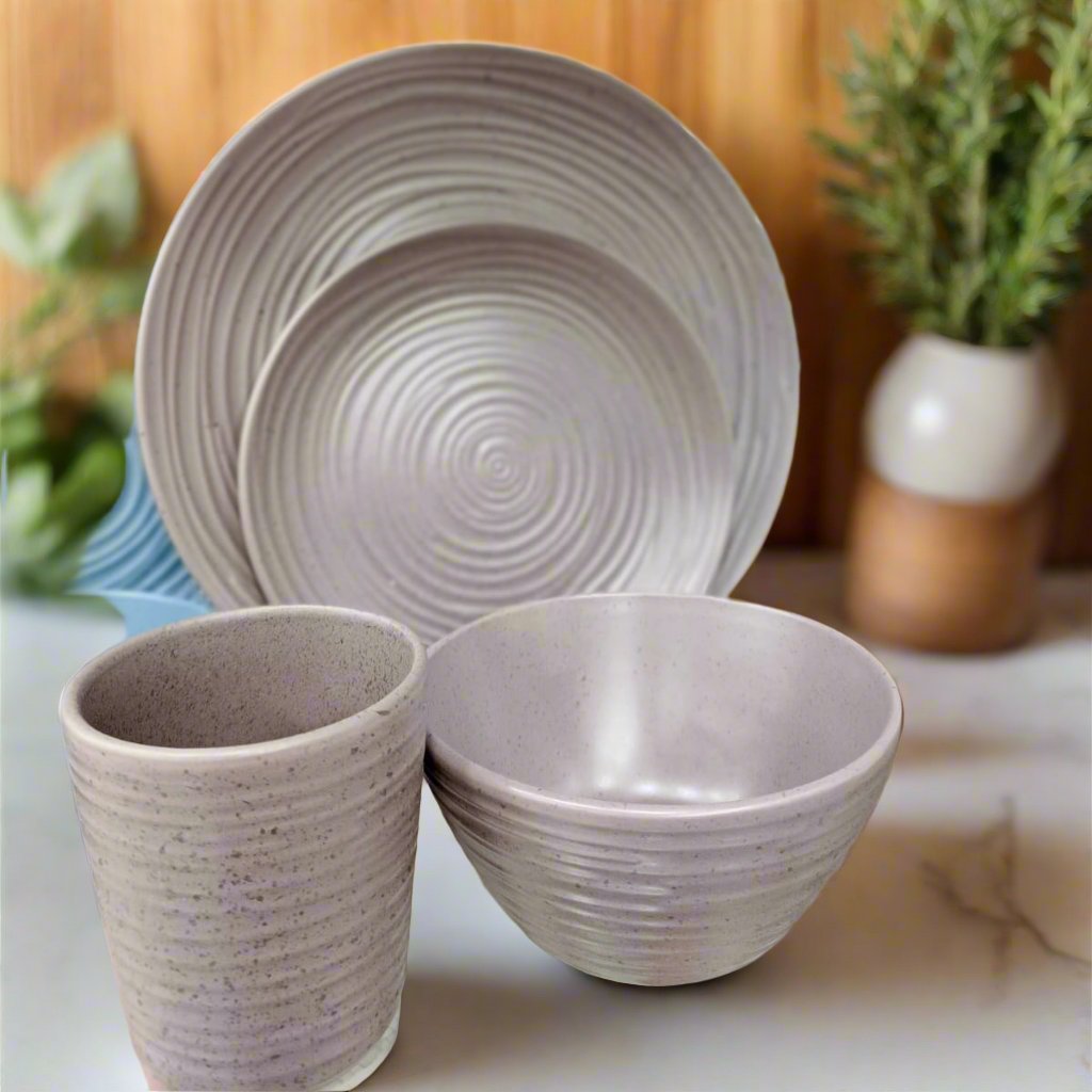 16 Pcs Brown Dinner  Set – Plates, Bowls & Mugs – Durable Kitchenware
