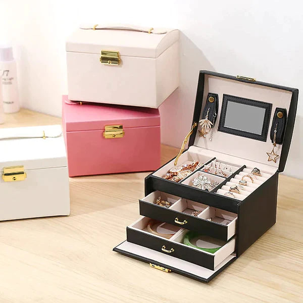 3Layer Mirror Leather Jewellery Organizer