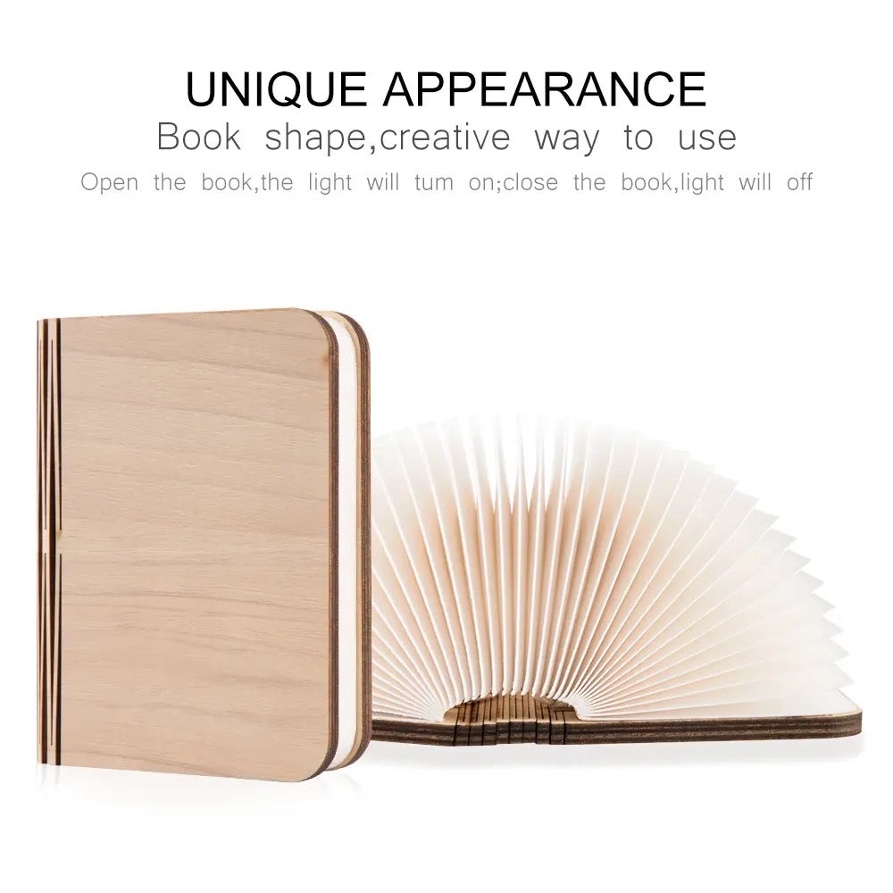 LED Wooden Book Lamp, 3D Folding Wooden Book Lamp, Multicolor Colors Folding Night Light, USB Recharge Wooden Book Light Decor, Book Light for Bedroom