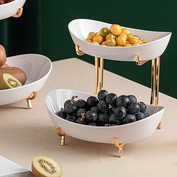 3/2  tier Nordic Imported White Serving Platters With Golden Stand