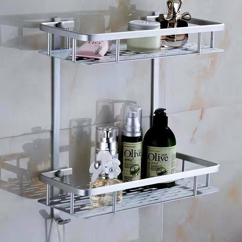 High Quality 2 Tier Bathroom Storage Organizer Holder Shelf With Hooks