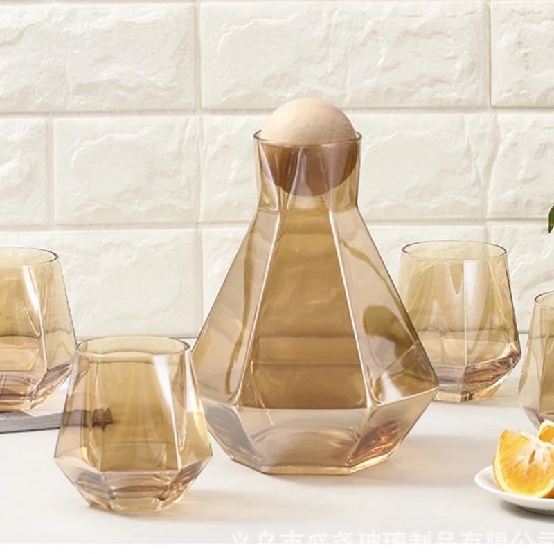 7-Pcs Nordic Style Glass Set With Cork Lid Jug-CHAMPAGNE