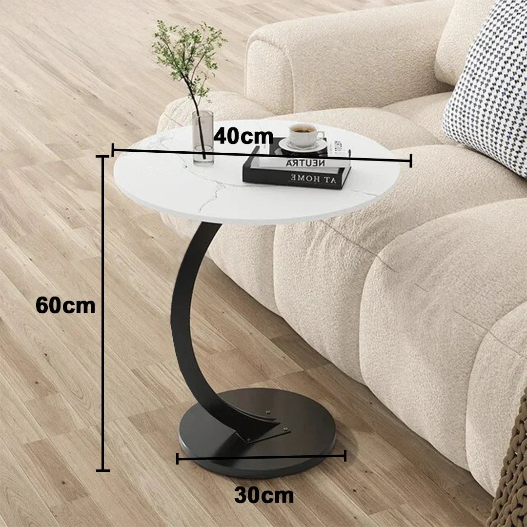 C-Shaped Circular Wooden Side Table