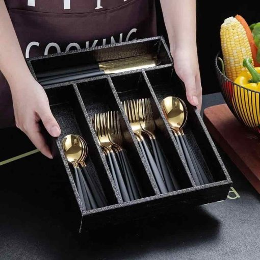 Imported Wooden Crocodile Leather Cutlery Organizer