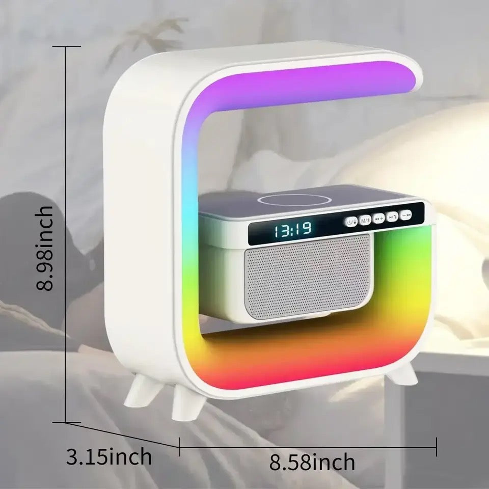 Square G Lamp, Multifunctional Bluetooth Speaker Alarm Clock, 15W Wireless Mobile Phone Charging Station Colorful Wireless Subwoofer RGB Light Lamp, New Smart Light LED Atmosphere Lamp, Sound Machine Smart Light