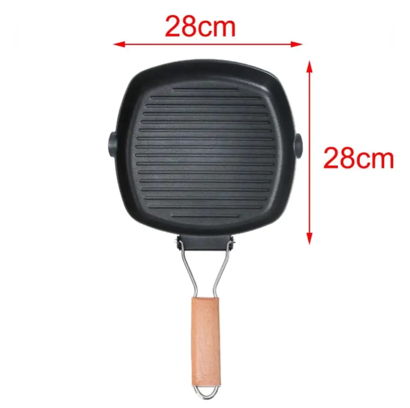 28cm Non-Stick Cast Iron Steak Frying Pan Folding Wooden Handle Fry Pan