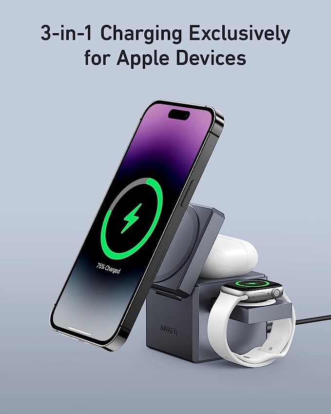 MagSafe Charger Stand, Anker 3-in-1 Cube with MagSafe, 15W Max Fast Charging Stand, Foldable Wireless Charger