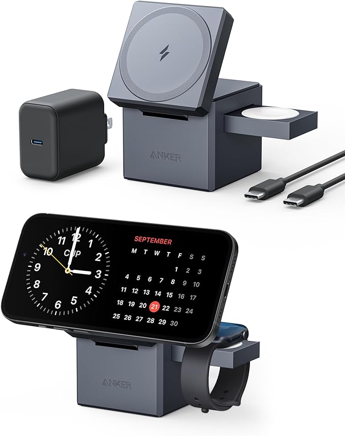 MagSafe Charger Stand, Anker 3-in-1 Cube with MagSafe, 15W Max Fast Charging Stand, Foldable Wireless Charger