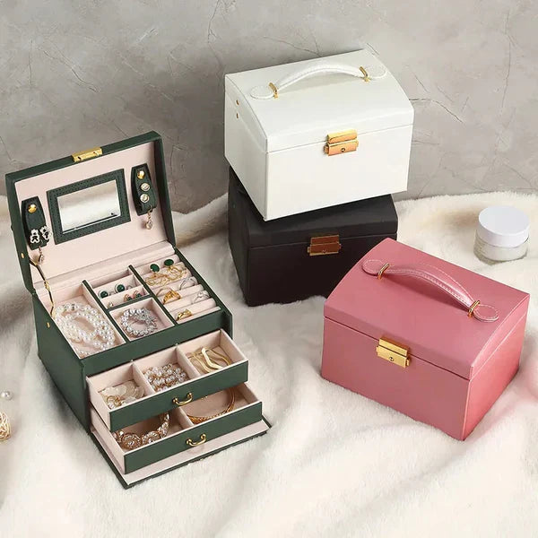 3Layer Mirror Leather Jewellery Organizer