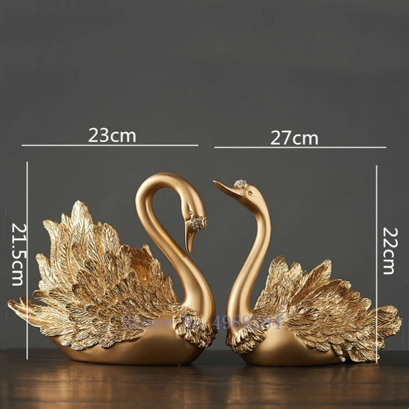 Nordic Creative Resin Gold swan Couple Crafts ornaments