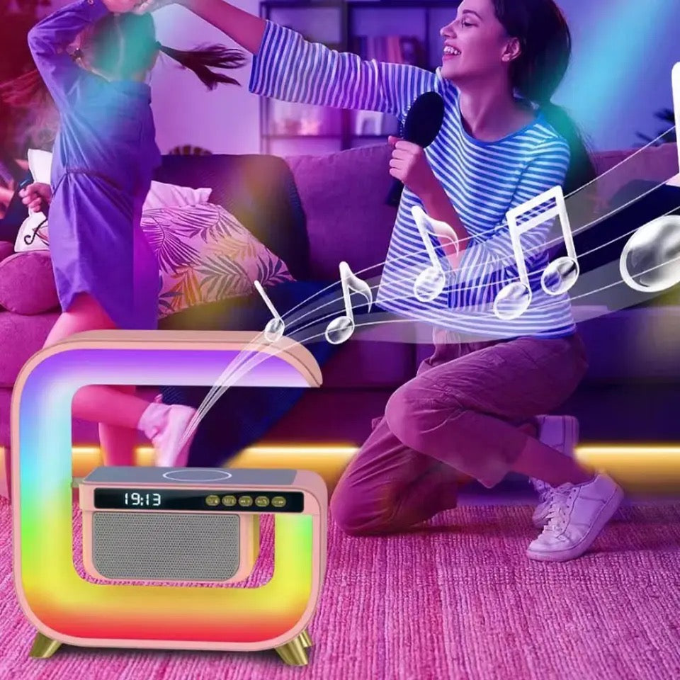 Square G Lamp, Multifunctional Bluetooth Speaker Alarm Clock, 15W Wireless Mobile Phone Charging Station Colorful Wireless Subwoofer RGB Light Lamp, New Smart Light LED Atmosphere Lamp, Sound Machine Smart Light