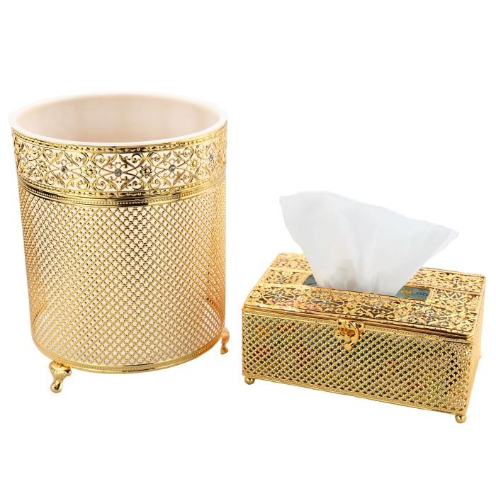 Golden Dust Bin & Tissue Box Set