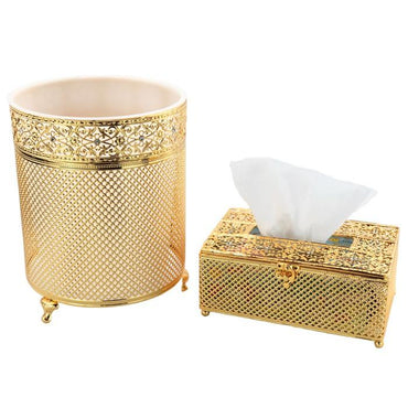 Golden Dust Bin & Tissue Box Set