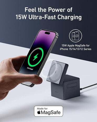 MagSafe Charger Stand, Anker 3-in-1 Cube with MagSafe, 15W Max Fast Charging Stand, Foldable Wireless Charger