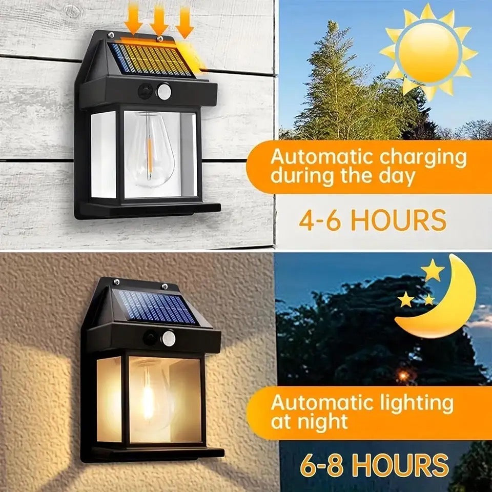 Solar Tungsten Filament Lamp, Waterproof Intelligent Induction Lantern, Wireless Dusk to Dawn Porch Light, Outdoor Wall Light with Motion Sensor, Courtyard Garden Villa Lighting Night Light, Sunlight Prowered Motion Sensor Lamp
