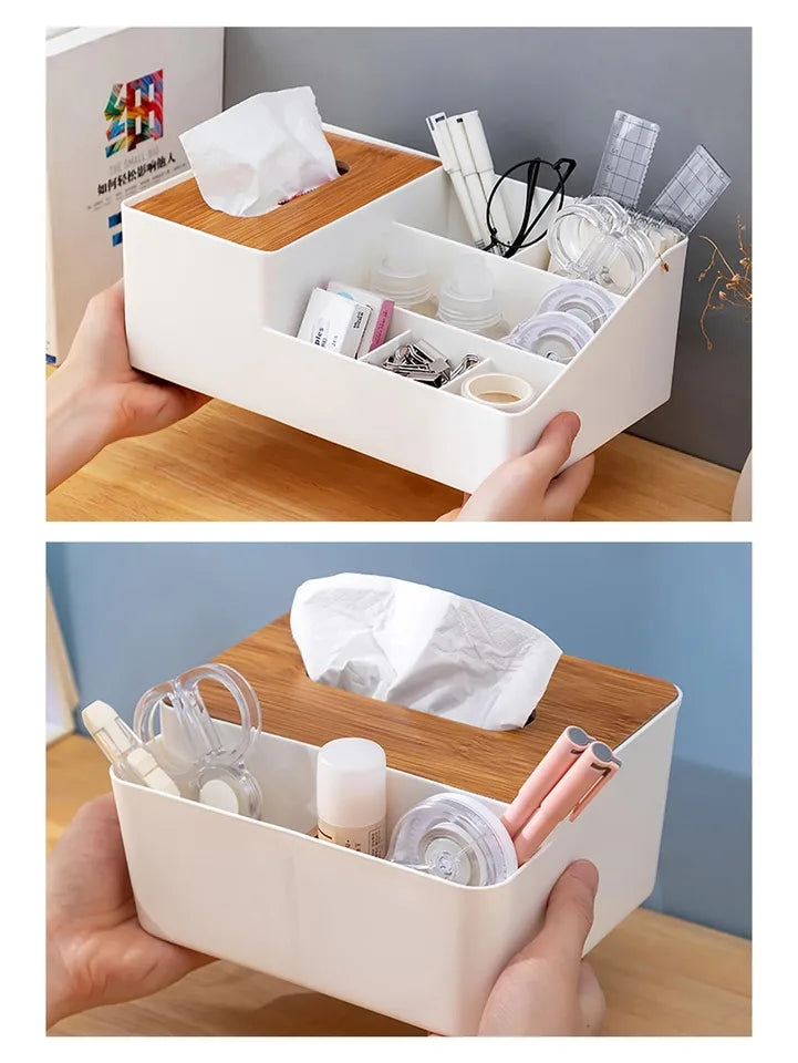 Wooden Tissue Box And Multipurpose Holder