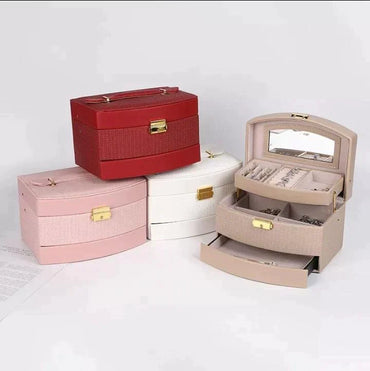 Lockable Leather Jewelry Box, 3 Layer Jewellery Organizer, Earring Ring Bracelet Storage Case for Women, Drawer Leather Jewellery Box, Earring Bracelet Holder Organizer, Multifunctional Display Stand, Multipurpose Drawer Cheap Shelf
