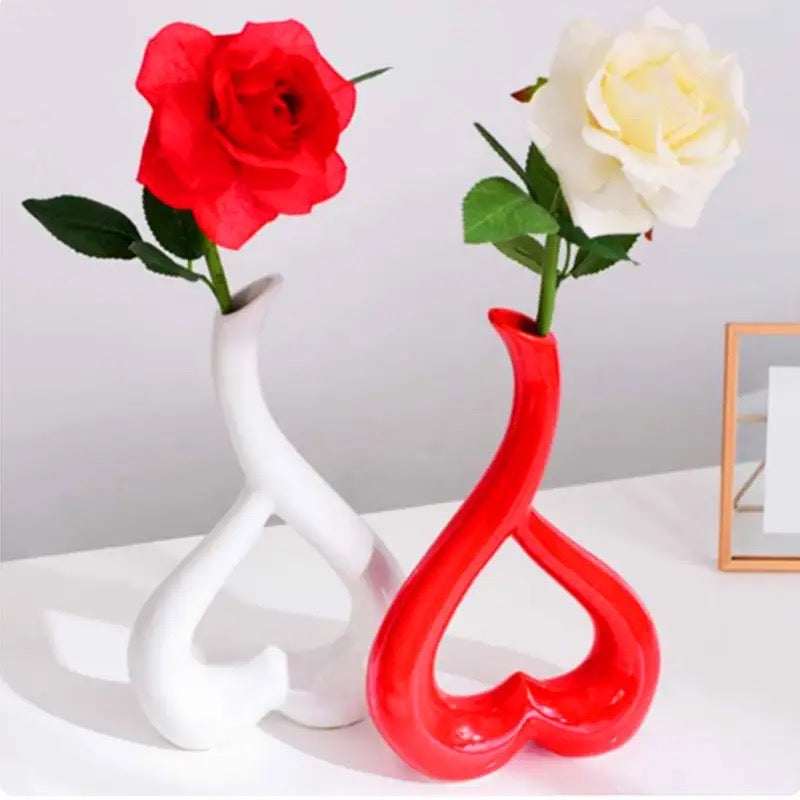 3D Heart Shape Flower Vase, Table Decor Flower Receptacle Ornament, Modern Minimalist Ceramic Vase, Office Desktop Living Room Interior Decoration, Floral Flower Arrangement Statues, Home Decoration Furnishing Pottery