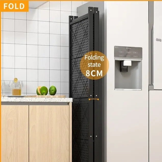 3 Layer Foldable Mobile Wheels Storage Cart, Large Iron Multifunctional Living Room Rack, Multilayer Bookshelf Display Kitchen Storage Rack, Metal Shelving Units Storage Racks with Lockable Wheels, Kitchen Home Space Saving Organizer