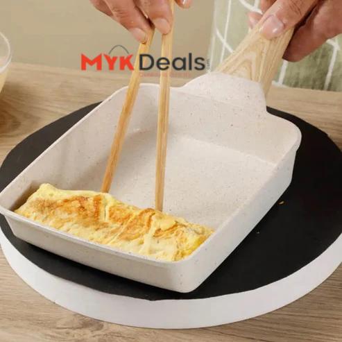 Square Ceramic Frying Pan, Durable Stone Frying Pan, Wooden Handle Square Frying Pan, Omelette Non Stick Fry Egg Kitchen Breakfast Maker, Square Thick Frying Tool, Anti Slip Tamagoyaki Pan, Square Egg Pan, Daily Cookware Gadget, Home Kitchen Items