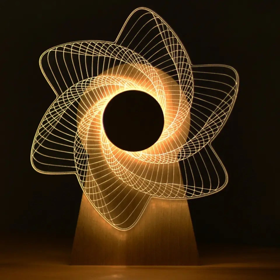 3D Windmill Night Light, Wooden Rotating Music Box, Wooden Ferris Wheel Table Lamp, Visual Illusion Optical Light