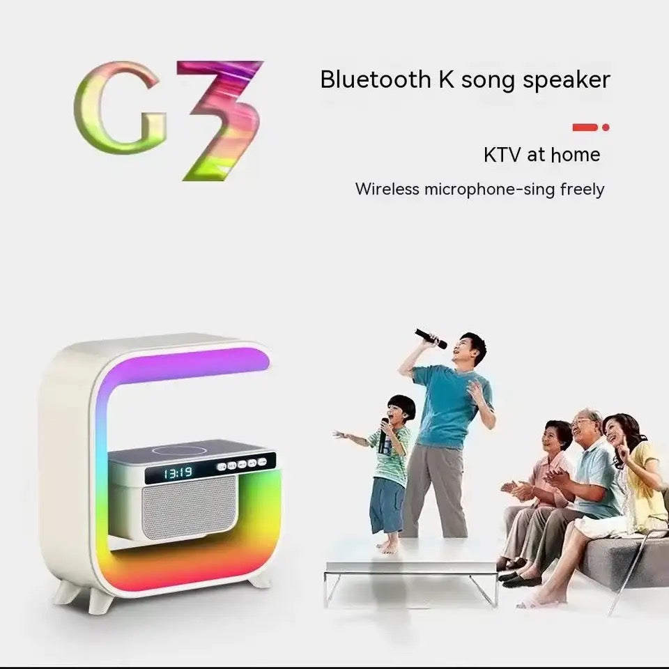 Square G Lamp, Multifunctional Bluetooth Speaker Alarm Clock, 15W Wireless Mobile Phone Charging Station Colorful Wireless Subwoofer RGB Light Lamp, New Smart Light LED Atmosphere Lamp, Sound Machine Smart Light
