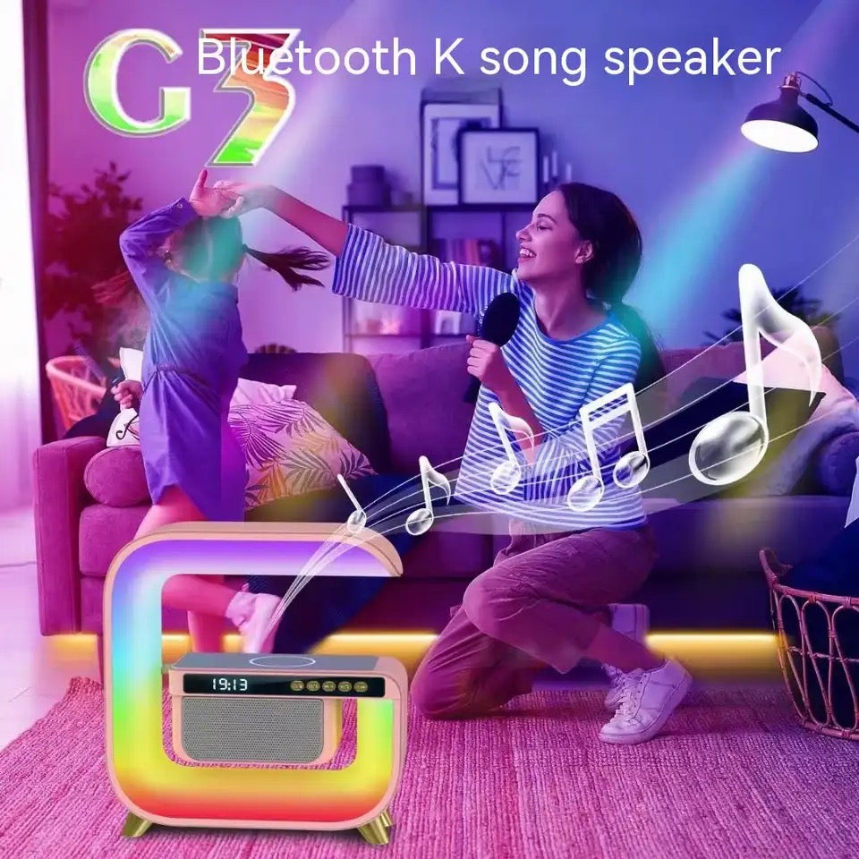 Square G Lamp, Multifunctional Bluetooth Speaker Alarm Clock, 15W Wireless Mobile Phone Charging Station Colorful Wireless Subwoofer RGB Light Lamp, New Smart Light LED Atmosphere Lamp, Sound Machine Smart Light