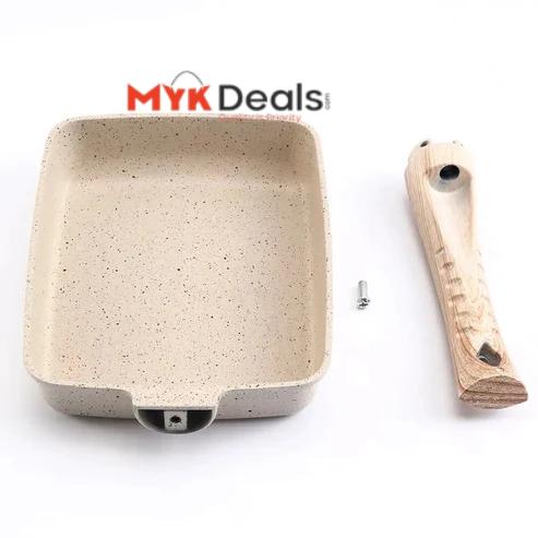 Square Ceramic Frying Pan, Durable Stone Frying Pan, Wooden Handle Square Frying Pan, Omelette Non Stick Fry Egg Kitchen Breakfast Maker, Square Thick Frying Tool, Anti Slip Tamagoyaki Pan, Square Egg Pan, Daily Cookware Gadget, Home Kitchen Items