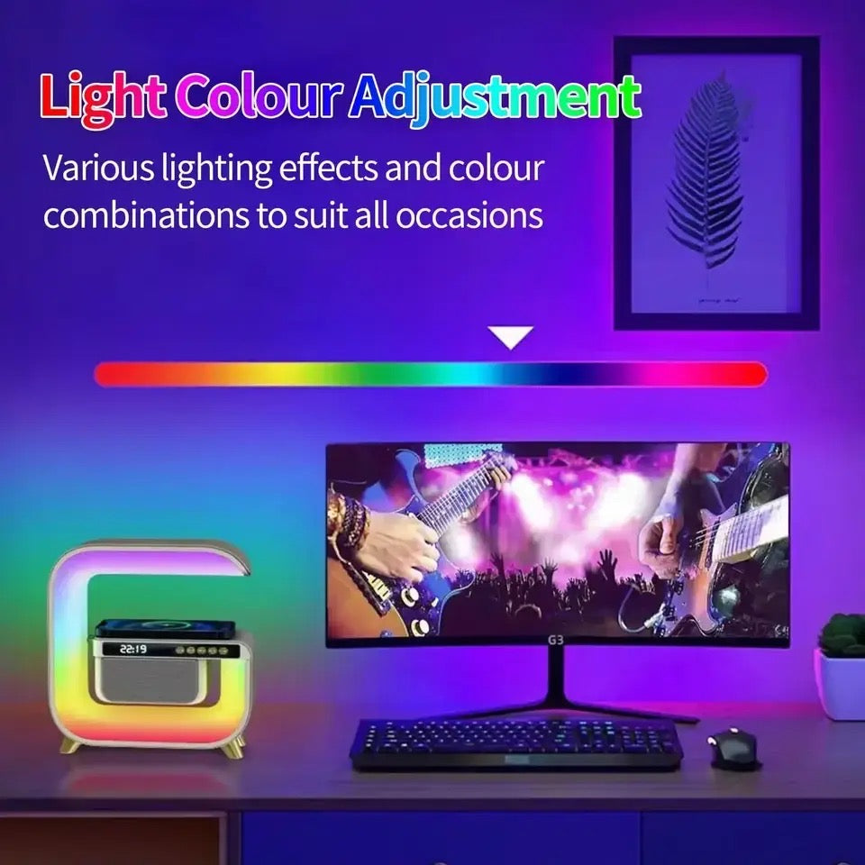 Square G Lamp, Multifunctional Bluetooth Speaker Alarm Clock, 15W Wireless Mobile Phone Charging Station Colorful Wireless Subwoofer RGB Light Lamp, New Smart Light LED Atmosphere Lamp, Sound Machine Smart Light