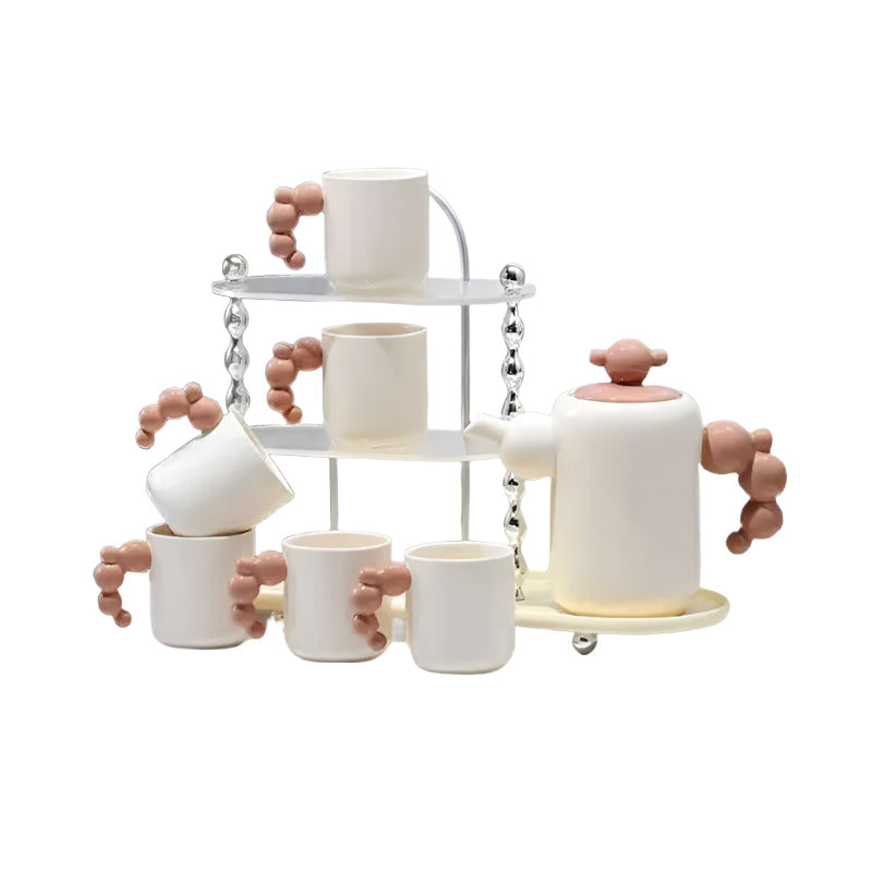 Ceramic Tea Set of 9pcs With Wooden Stand