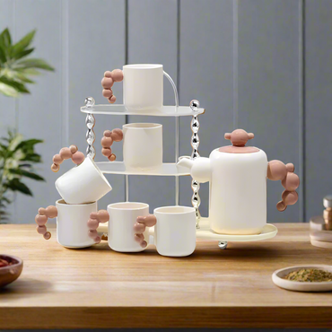 Ceramic Tea Set of 9pcs With Wooden Stand