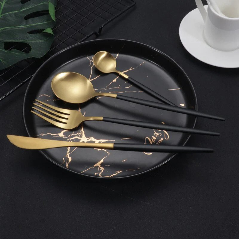 Stainless Steel Black Gold Plated Cutlery Set 24pcs