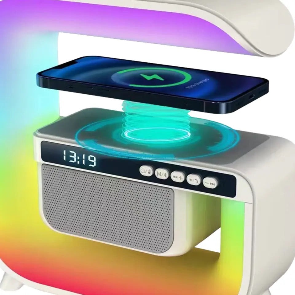 Square G Lamp, Multifunctional Bluetooth Speaker Alarm Clock, 15W Wireless Mobile Phone Charging Station Colorful Wireless Subwoofer RGB Light Lamp, New Smart Light LED Atmosphere Lamp, Sound Machine Smart Light