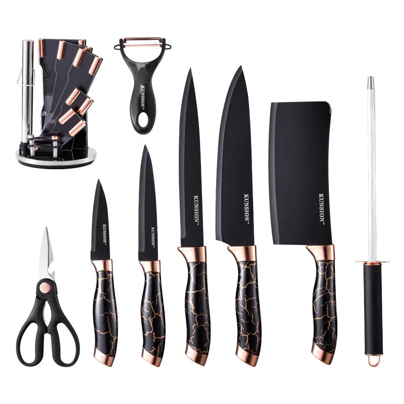 Textured Handle Knife Set with Acrylic Rotate Stand