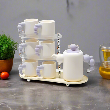 Ceramic Tea Set of 9pcs With Wooden Stand