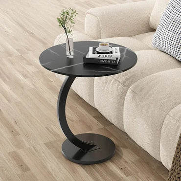 C-Shaped Circular Wooden Side Table