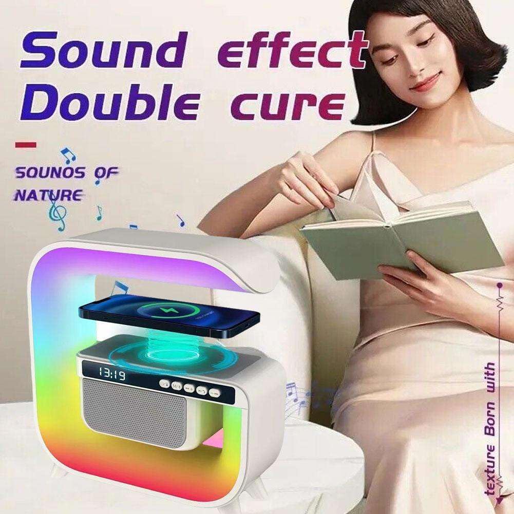 Square G Lamp, Multifunctional Bluetooth Speaker Alarm Clock, 15W Wireless Mobile Phone Charging Station Colorful Wireless Subwoofer RGB Light Lamp, New Smart Light LED Atmosphere Lamp, Sound Machine Smart Light