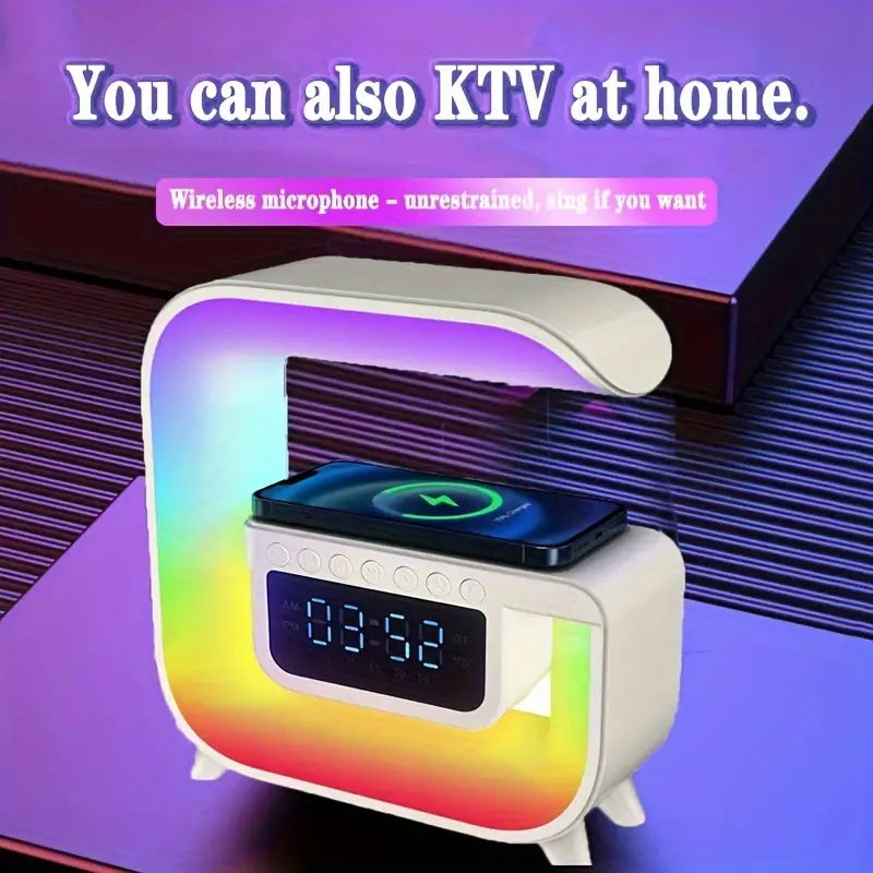 Square G Lamp, Multifunctional Bluetooth Speaker Alarm Clock, 15W Wireless Mobile Phone Charging Station Colorful Wireless Subwoofer RGB Light Lamp, New Smart Light LED Atmosphere Lamp, Sound Machine Smart Light