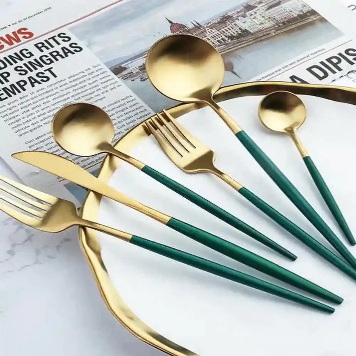 Green-Golden 24 PCs Premium Steel Cutlery Set