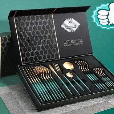 Green-Golden 24 PCs Premium Steel Cutlery Set