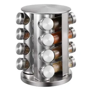 16-Piece Stainless Steel Revolving Spice Masala Jar Rack Tower Organizer