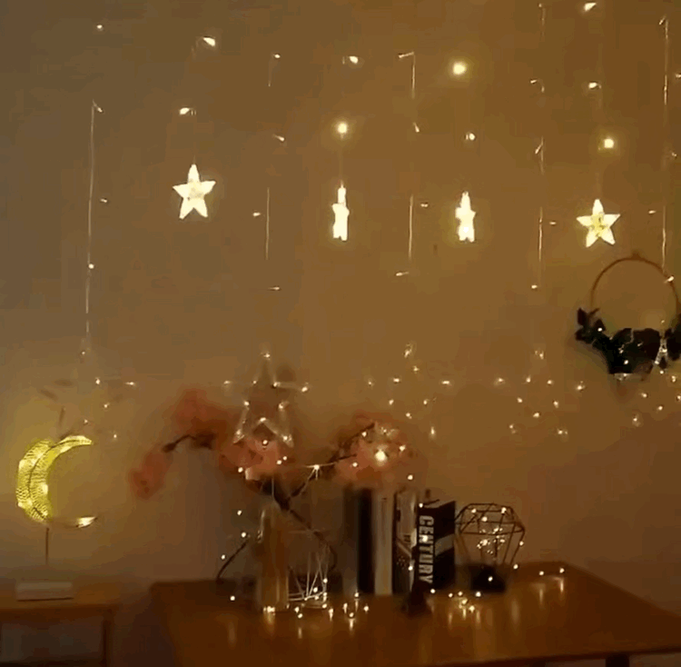 LED Star String Light Waterproof 8 Modes Warm White Curtain Lights